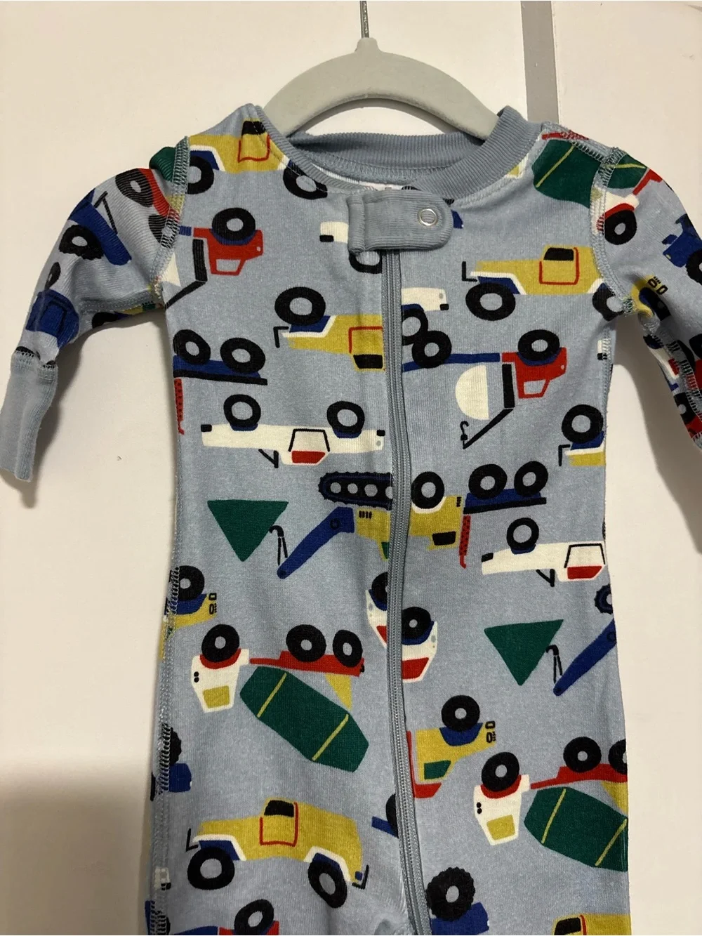 Hanna Andersson 0-3 month Blue Construction Print One-Piece Pajamas